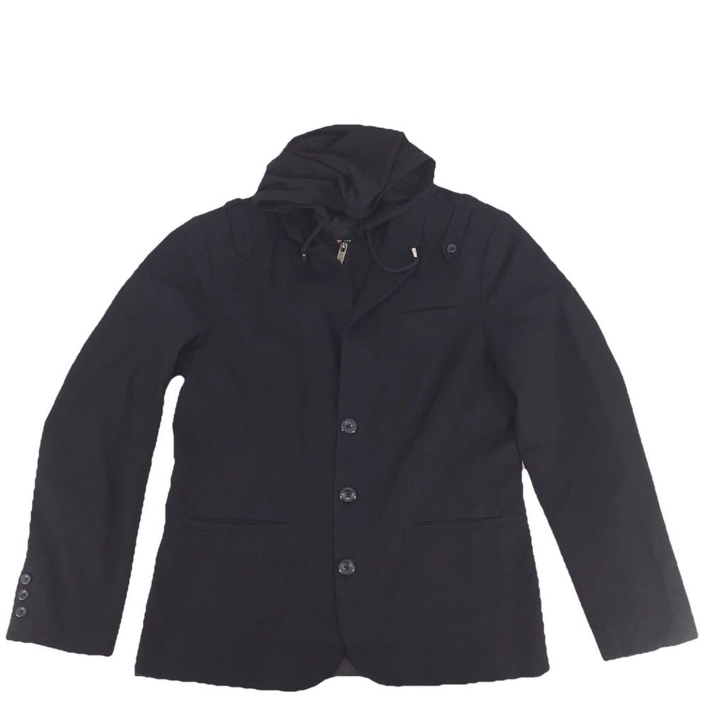 Men's Guess Black Blazer100% Cotton Full Zip Jacket With Hood Size Medium